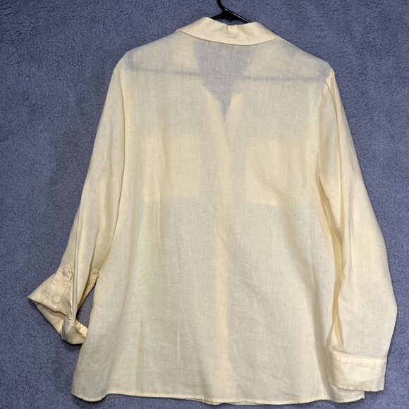 Gold Label Investments Women’s 18 Yellow Linen Button Down Roll Tab Collar Shirt - Picture 5 of 8